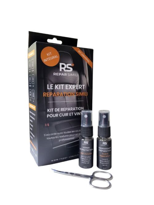 Kit Intégral Repar-Simili : kit réparation simili cuir et vinyle avec dégraissant, vernis et ciseaux de précision