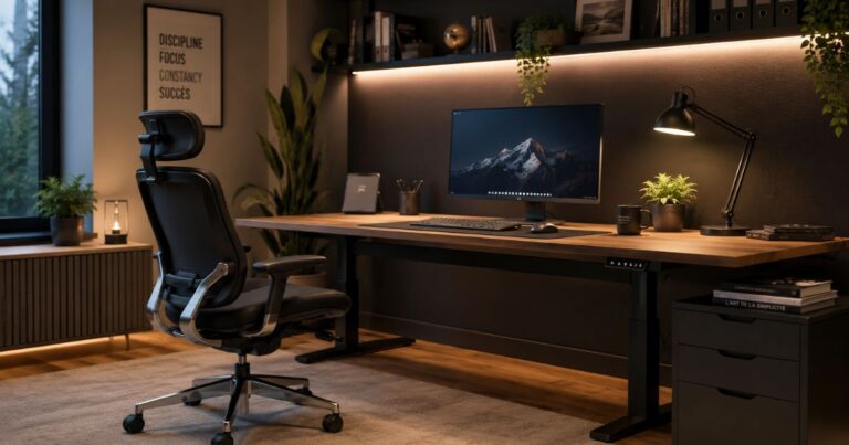 Chaise de bureau en simili cuir rénovée dans un bureau moderne.
